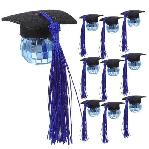 SOLUSTRE 10pcs Grad Themed Disco Ball Quastel Caps Cupcake Toppers Einzigartige DIY Grad -party -dekorationen Für Abschlussfeierlichkeiten Kleine Cupcake -dekore von SOLUSTRE