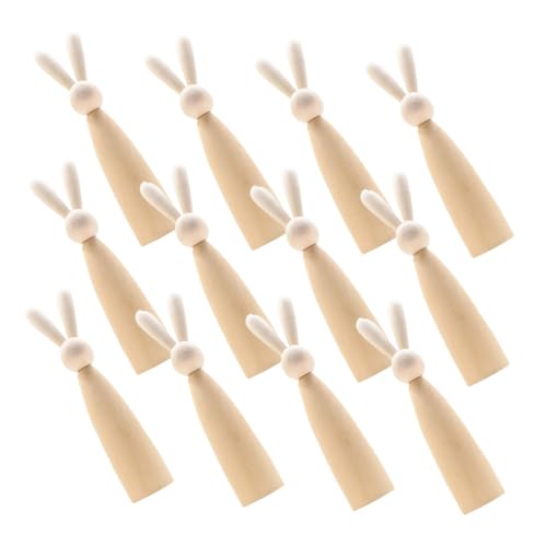 SOLUSTRE 12 Stück Hasenkopf-holzfigur Unfertige Hasenpuppen Kaninchen-peg-puppen Unbemalte Hasenfigur Kaninchenfigur Hasen-steckfiguren Steckpuppen Unvollendet Kaninchen-skulptur Leer Beige von SOLUSTRE