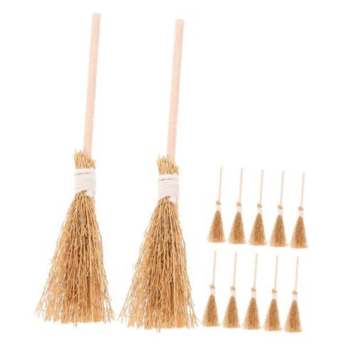 SOLUSTRE 12 Stück Mini Hexenbesen Realistische Dekoration für Halloween Miniatur Bastelbedarf Holzmaterial Chinesisches Silbergras für DIY Projekte und Fotorequisiten von SOLUSTRE