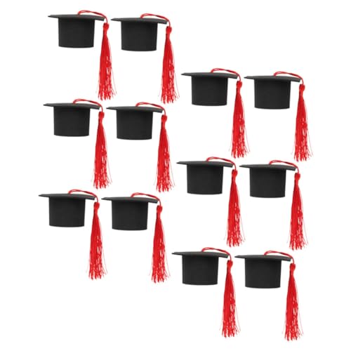 SOLUSTRE 12 Stück Teiliges Mini Absolventenhut Cake Toppers mit Roter Quaste Kreative Abschlusskappen Dekoration für Kuchen Cupcakes Party Tischdeko für Schulabschlussfeier und Abi Fest von SOLUSTRE