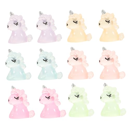 SOLUSTRE 12 Stück Teiliges The Dark Einhorn Deko Leuchtende Cartoon Einhorn Figuren DIY Auto Wohnaccessoire Niedliche Bunte Nachtlicht Ornamente für Kreative Dekoration von SOLUSTRE