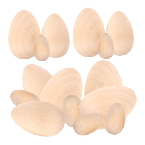 SOLUSTRE 15 Stück Holz Eier Set Unbehandelte Dekorations Eier für DIY Ostern Basteln für Kreative Gestaltung und Heimdekoration von SOLUSTRE