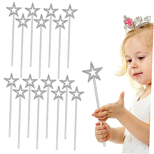SOLUSTRE 15 Stück Teiliges Sternförmige Feenstäbe aus Kunststoff Silberne Prinzessin Zauberstäbe für Mädchen Party Deko Cosplay Bühnenauftritte und Kindergeburtstag von SOLUSTRE