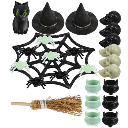 SOLUSTRE 1Satz Miniaturspielzeug Teiliges Halloween Puppenhaus Zubehör Mit Hexenkappen Und Töpfen Kreative Dekoration Für DIY Halloween Projekte Und Halloween Partys von SOLUSTRE
