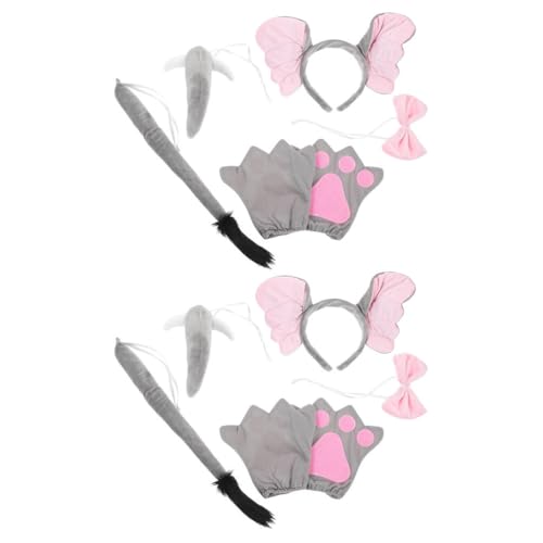 SOLUSTRE 2 Sets Elefantenohr Kostüm Zubehör Niedliche Tierohren Stirnband Plüsch Fliege Handschuhe und Nase Set für Jungen Mädchen Halloween Party Cosplay Verkleidungszubehör von SOLUSTRE