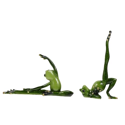 SOLUSTRE 2 Stück Realistische Yoga Frosch Figur Harz Tierförmige Dekoration Desktop Ornament für Kinderzimmer Wohnzimmer Geschenkidee für Yoga und Gartendeko von SOLUSTRE