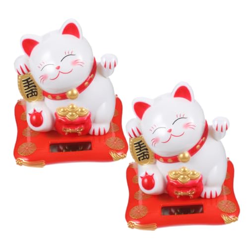 SOLUSTRE 2 Stück Solarbetriebene Weiße Winkekatze Kleine Glückskatze mit Winkendem Arm Niedliche Feng Shui Deko für Auto Zuhause Büro Solarbetriebene Haushaltskatzenfigur für Glück und von SOLUSTRE