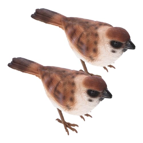 SOLUSTRE 2stücke Kunstvogel Vogelstatue Ornament Desktop Bonsai Kleine Vogel Figur Sparrow Dekoration Lebensechtes Vogelmodell Vogel-simulationsschmuck von SOLUSTRE