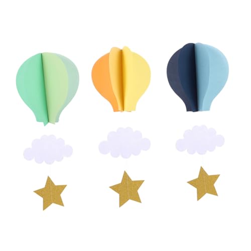 SOLUSTRE 3 Stück Teiliges Heißluftballon Hängedekor mit Wolken in Orange Grün und Blau Dreidimensionales Kinderzimmer Deko Vielseitig für Babyzimmer Party und Hochzeit Geeignet von SOLUSTRE