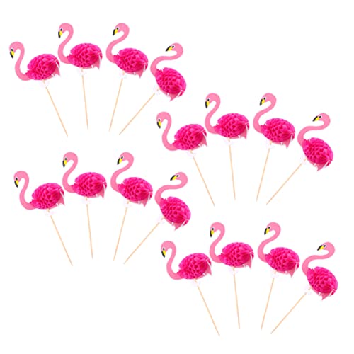 SOLUSTRE 30 Stück Kuchendekorationseinsatz Flamingo-cupcake-topper Tropischer Geburtstag Blumen- Kuchen -topper Strand Flamingo-partydekorationen Kuchentopper Stöcke Luau-thema Rosy Holz von SOLUSTRE