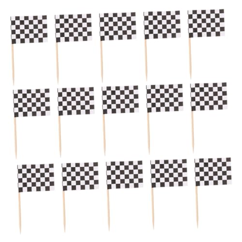 SOLUSTRE 360 Stück Mini Karierte Rennflaggen Zahnstocher aus Holz und Papier Schwarze und Weiße Cupcake Toppers Essbare Deko für Kuchen Obst und Partyfeiern Wie Geburtstag und Hochzeit von SOLUSTRE