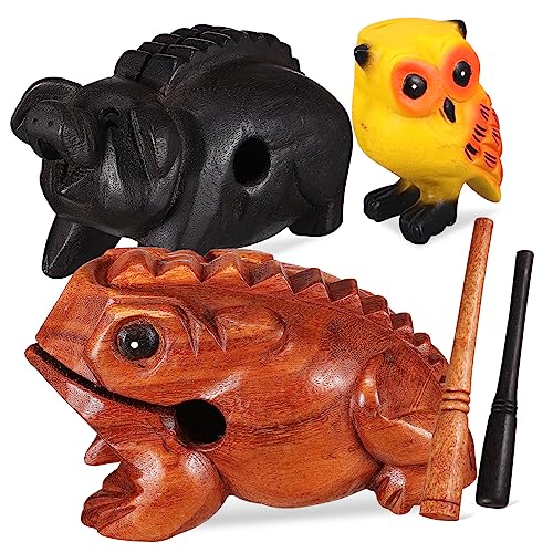 SOLUSTRE 3stücke Holz Klangtiere Kröte Schwein Eule Musikinstrument Schlaginstrument Ornamente Für Home Office Dekoration Tiere Aus Holz von SOLUSTRE