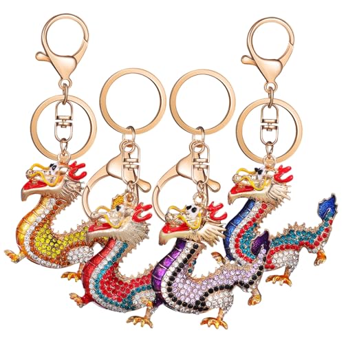SOLUSTRE 4 Stk. Teiliges Drachen Schlüsselanhänger Metallanhänger mit Strass Verzierung Bunte Chinesische Tierkreiszeichen Anhänger als Taschen und Schlüsselanhänger für Partygeschenke und SOLUSTRE 4 Stk. Teiliges Drachen Schlüsselanhänger Metallanhänger mit Strass Verzierung Bunte Chinesische Tierkreiszeichen Anhänger als Taschen und Schlüsselanhänger für Partygeschenke und von SOLUSTRE