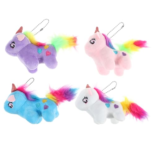SOLUSTRE 4 Stück Einhorn Plüsch Schlüsselanhänger Süße Anhänger für Taschen Geburtstagsgeschenke Party Dekorationen Weiche Tiercharms für Jede Gelegenheit von SOLUSTRE
