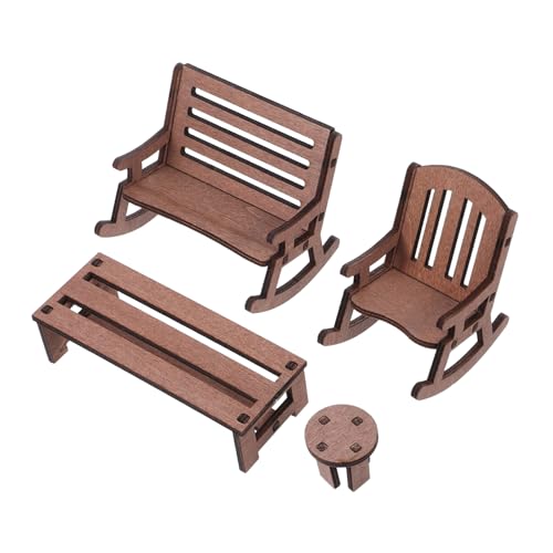 SOLUSTRE 4 Stücke Miniatur Puppenhaus Möbel Set Tiny Holz Tisch Bank Stuhl Für Dekoration SOLUSTRE 4 Stücke Miniatur Puppenhaus Möbel Set Tiny Holz Tisch Bank Stuhl Für Dekoration von SOLUSTRE
