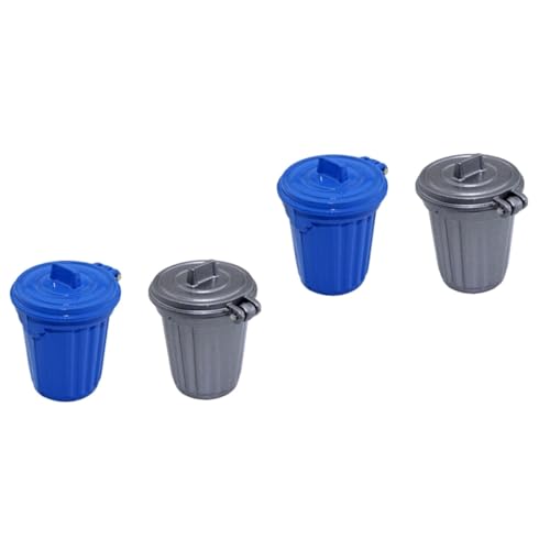 SOLUSTRE 4stücke Miniatur Abfalleimer Für Mini-häuser Silbergraue Und Blaue Mini Mülltonnen Für Kinderzimmer-Dekoration Für Spielzeug-szenen Und Puppenhäuser von SOLUSTRE
