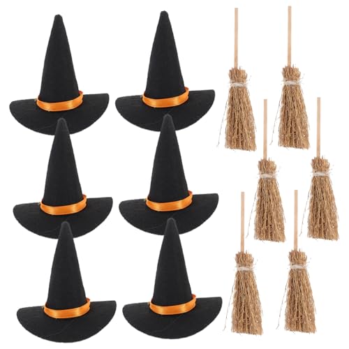 SOLUSTRE 6 Satz Mini Hexenhut und Besen Set Teiliges DIY Bastelset für Halloween Dekoration Mini Hüte für Puppen und Kuchen Deko Hochwertiges und Filz für Kreative Bastelprojekte SOLUSTRE 6 Satz Mini Hexenhut und Besen Set Teiliges DIY Bastelset für Halloween Dekoration Mini Hüte für Puppen und Kuchen Deko Hochwertiges und Filz für Kreative Bastelprojekte von SOLUSTRE