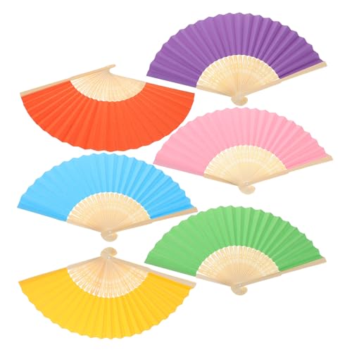 SOLUSTRE 6 Stück Faltfächer aus Papier – Faltbare chinesische und japanische bunte Handfächer für Kinder, Tanzkunst, DIY-Projekte, Kurse, Hochzeiten, Urlaubsdekorationen im Freien von SOLUSTRE