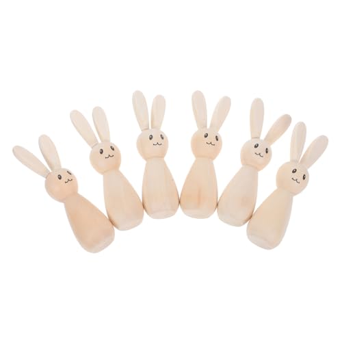 SOLUSTRE 6 Stück Osterhasenpuppen Basteln DIY Graffiti Puppe Kaninchen Figuren Osterschmuck Osterhasen Figuren Dekorative Kaninchen Hasen Puppen Schmuck Osterhasen Basteln Osterdeko Holz von SOLUSTRE