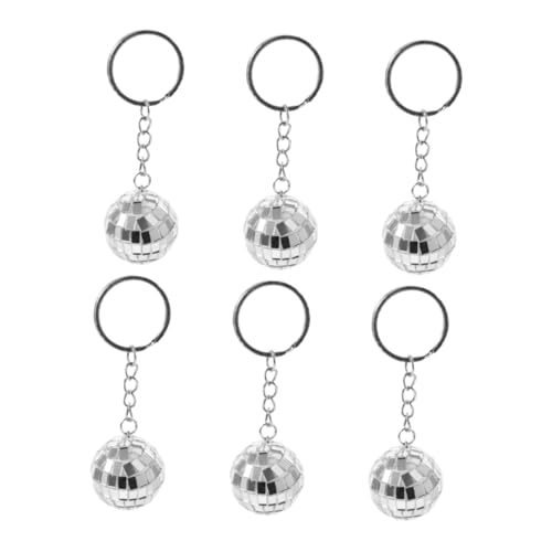 SOLUSTRE 6 Stück Schlüsselanhänger Mit Spiegelkugel Kleine Discokugel Disco -ball -schlüsselbund Discokugel-autozubehör Mini-disco-kugeln Spiegelball Discokugel-wachswärmer Silver Plastik von SOLUSTRE