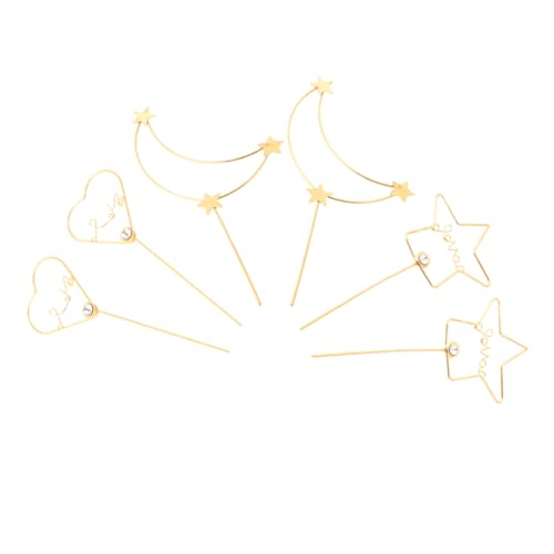 SOLUSTRE 6 Stück Teiliges Cake Topper Set aus Goldenem mit Mond Stern und Herz Kreative Tortendeko für Geburtstag Hochzeitstorten und Party Sichere Kuchenstecker für Stilvolle von SOLUSTRE