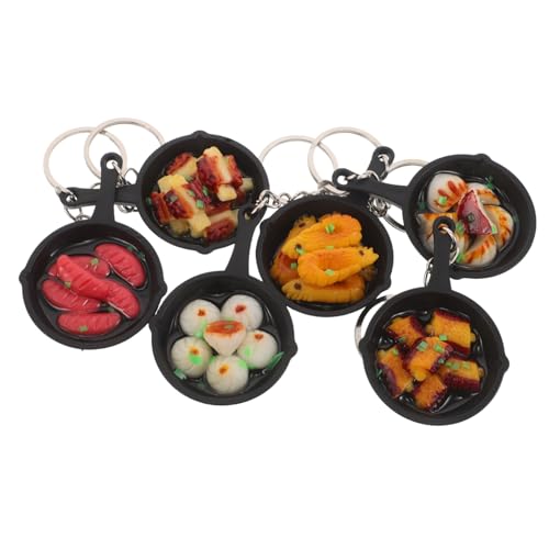 SOLUSTRE 6 Stück Teiliges Mini Pfannen Schlüsselanhänger mit Realistischen Food Charms Leichte Stilvolle Taschenanhänger für Handtaschen Partygeschenke und Sammler Vielseitig Einsetzbare von SOLUSTRE
