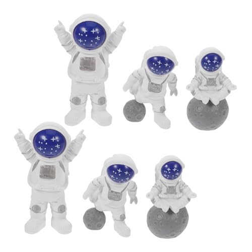SOLUSTRE 6 Stück Teiliges Mini-astronauten Harz Detailreiche Weltraum-dekoration Vielseitige Desktop-ornamente und Kuchendeko für Kindergeburtstag und Space-party von SOLUSTRE