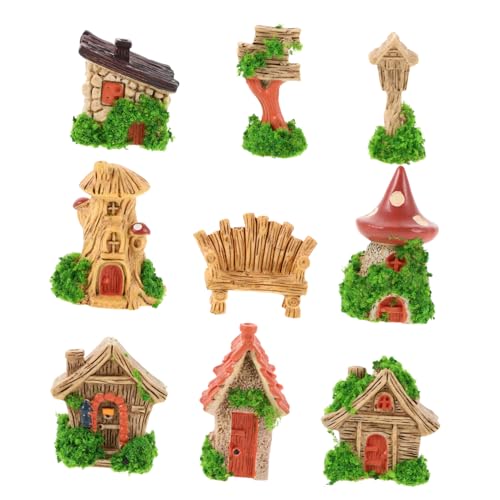SOLUSTRE 9 Stück Teiliges Miniatur-Haus Handgefertigten Möbeln Kreativen Baumstumpf-häusern und Dekorativen für Bücherregal Landschafts-szenerien DIY Wohnaccessoires von SOLUSTRE