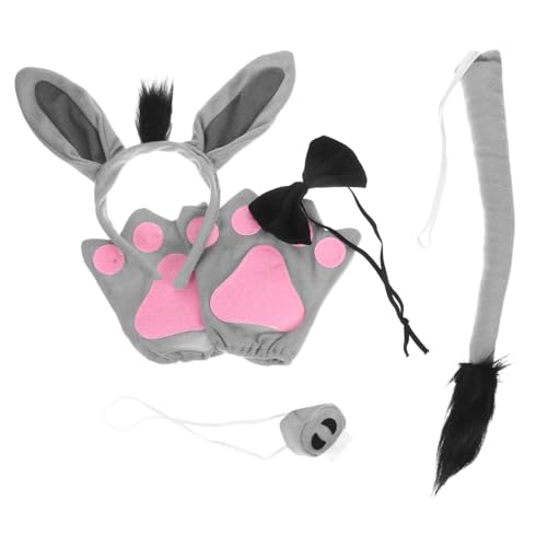 SOLUSTRE Donkey Kostüm Set mit Plüsch Stirnband Handschuhe und Fliege Langlebiges Donkey Cosplay Zubehör für Robustes Kopfstück für Karneval und Kostümparty SOLUSTRE Donkey Kostüm Set mit Plüsch Stirnband Handschuhe und Fliege Langlebiges Donkey Cosplay Zubehör für Robustes Kopfstück für Karneval und Kostümparty von SOLUSTRE