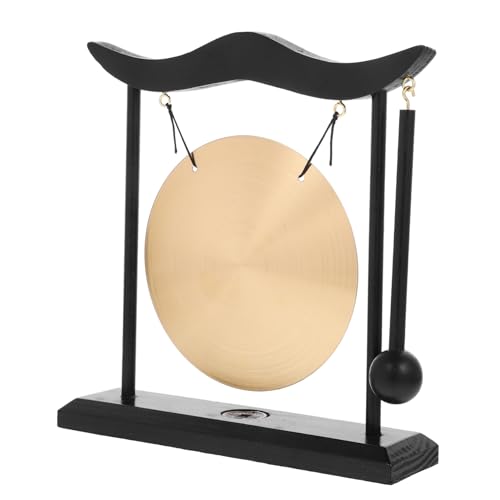 SOLUSTRE Feng Shui Kupfer Gong Desktop Dekoration Zen Meditationsornament aus Kupfer und Holz für Zuhause und Büro Beruhigende Asiatische Tischdeko Spirituelle Fengshui Kunst von SOLUSTRE