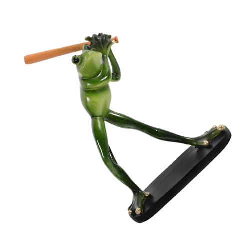 SOLUSTRE Spielender Baseball-Frosch Statue Garten Dekor Frosch Figur Outdoor Gartenstecker Ornament Kleines Froschdekor Für Außenbereich von SOLUSTRE