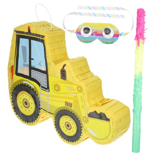SOLUSTRE Gelbes Bagger Pinata Teilig mit und Augenmaske Bunte Partydeko für Kindergeburtstag Bauwagen Motto Süßigkeitenfüllung Lustiges Spiel für Familienfeiern und Festivals von SOLUSTRE
