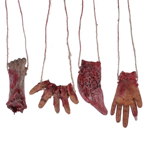 SOLUSTRE Halloween Realistische Zerbrochene Finger Körperteil Organform Hängedekoration, 4er Set, Silikon, Mehrfarbig, 16 x 9 x 3,5 cm, Party Requisiten für Veranstaltungsdekoration von SOLUSTRE