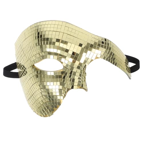 SOLUSTRE Halloween-Spiegel-Disko-Maske: Halbgesichts-Maskenmaske für Männer und Frauen, Party, Karneval und Tanzveranstaltungen, Musik, Kostümparty, Abschlussball, Golden von SOLUSTRE