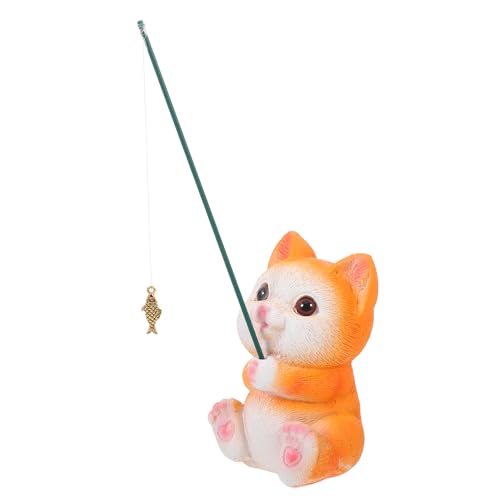 SOLUSTRE Kleiner Katzenfischer Statue aus Leichtem Harz für Aquarien Dekoration Niedliche Katzenfigur als Fischtank Dekorationszubehör für Home Garden von SOLUSTRE