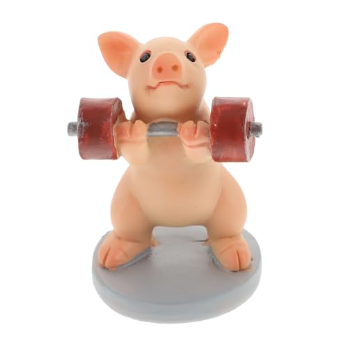 SOLUSTRE Kleine Resin Schwein Figur Lifting Dumbbell Design Kreative Cartoon Deko für Büro und Zuhause Vivid Tier Schmuck Harzstatue Kompakt und Langlebig von SOLUSTRE