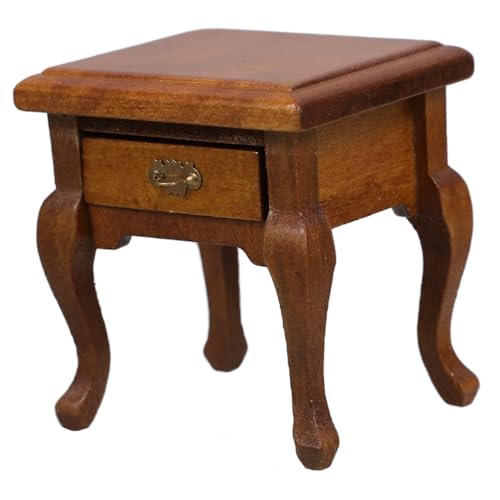 SOLUSTRE Mini-Nachttisch Kleiner beistelltisch Kleiner holztisch Holz Nachttisch puppenhaus Schlafzimmer Puppenhaus Wohnaccessoires Miniatur-Beistelltisch Mini-Puppenhausmöbel rot von SOLUSTRE
