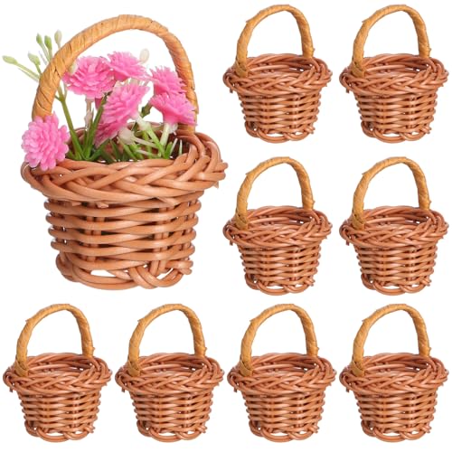 SOLUSTRE Miniatur-Blumenkorb 10 Stück Mini-Gewebte Körbe, Hand-Rattan Blumenkorb, Puppenhauskorb, Modell, Bastel-Ornament-Set, Weiß von SOLUSTRE