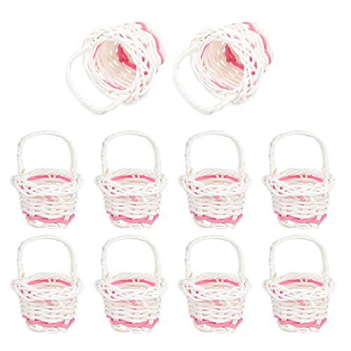 SOLUSTRE Miniatur-Blumenkorb 10 Stück Mini-Flechtkörbe Handgehaltener Rattan-Puppenhauskorb Modellbau-Ornament-Set Weiß von SOLUSTRE