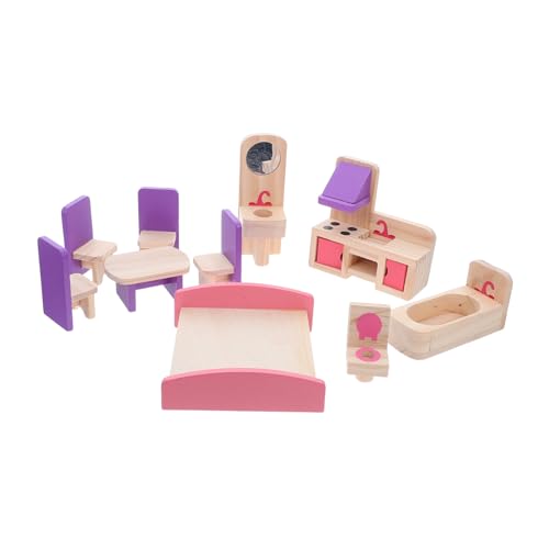 SOLUSTRE Puppenhausmöbel-Set Miniatur-puppenhauszubehör Puppenhausmöbel Für Junge Mädchen Aus Holz DIY-bausatz Für Puppenhausbetten Und Kommoden Miniatur-schlafzimmermöbel von SOLUSTRE
