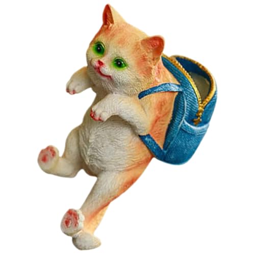 SOLUSTRE Realistische Gartenkatze Skulptur mit Rucksack Wetterfeste Dekofigur für Blumenübertöpfe und Rasen Niedliche Cartoon Katzenfigur als Dekorativer Blickfang für Innen und von SOLUSTRE