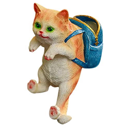 SOLUSTRE Realistische Katzenfigur mit Rucksack Wetterfeste Gartendeko für Draußen Detailreiche Blumen Topf Verzierung Langlebige Skulptur als für Katzenliebhaber und Pflanzenfreunde von SOLUSTRE