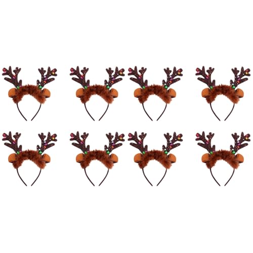 SOLUSTRE Rentier Geweih Stirnband LED Leuchten Haarreifen Weihnachten Haarband Kopfbedeckungen Kinder Erwachsene Weihnachten Party Cosplay Kostüm Zubehör Foto Requisiten 8 Stück von SOLUSTRE