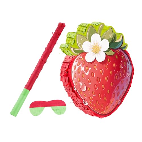 SOLUSTRE Rote Erdbeer-piñata mit und Augenbinde Lustiges Partyspiel für Sommer Früchte Geburtstagsdeko Karton mit Krepppapier für Erdbeer-mottoparty und Candy-füllung SOLUSTRE Rote Erdbeer-piñata mit und Augenbinde Lustiges Partyspiel für Sommer Früchte Geburtstagsdeko Karton mit Krepppapier für Erdbeer-mottoparty und Candy-füllung von SOLUSTRE