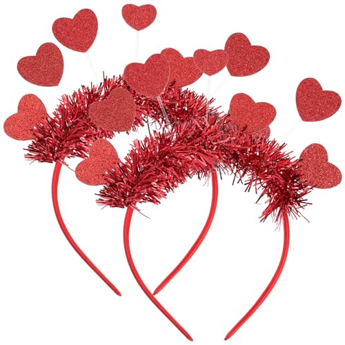 SOLUSTRE Rotes Herz-Stirnband 2 Stück Liebesherz-Antennen-Stirnbänder Glitzer-Liebes-Stirnband Liebes-Geformter Haarreifen Valentinstag-Party-Haar Für Urlaub von SOLUSTRE