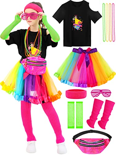 SOMSOC 13-teiliges Kinder 80er Jahre Kostüm Halloween Zubehör Set Mädchen 80er Jahre Cosplay T-shirt Tutu Outfit Stirnband Handschuhe, Regenbogenfarbe SOMSOC 13-teiliges Kinder 80er Jahre Kostüm Halloween Zubehör Set Mädchen 80er Jahre Cosplay T-shirt Tutu Outfit Stirnband Handschuhe, Regenbogenfarbe von SOMSOC