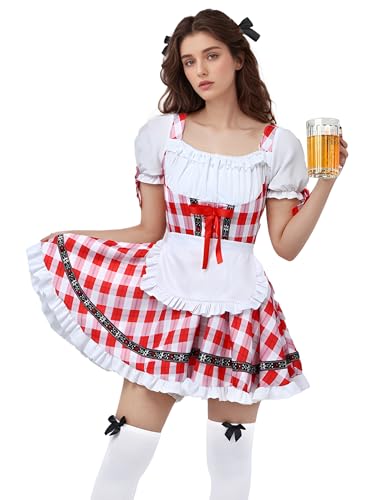 SOMSOC Damen Oktoberfest Kostüm Bayerisches Outfit mit Oktoberfest Kleid Strümpfen und Schleifen-Haarbändern SOMSOC Damen Oktoberfest Kostüm Bayerisches Outfit mit Oktoberfest Kleid Strümpfen und Schleifen-Haarbändern von SOMSOC