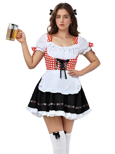 SOMSOC Damen-Oktoberfestkostüm Deutsches Bayerisches Kostüm-Outfit mit Oktoberfestkleid, Overkneesocken und Schleifen-Haarbändern. SOMSOC Damen-Oktoberfestkostüm Deutsches Bayerisches Kostüm-Outfit mit Oktoberfestkleid, Overkneesocken und Schleifen-Haarbändern. von SOMSOC