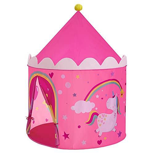 SONGMICS Spielzelt für Kleinkinder, Prinzessinnenschloss, Pop-up Indianerzelt, Geschenk für Kinder, für innen und außen, mit Tragetasche, pink-gelb LPT04PY von SONGMICS