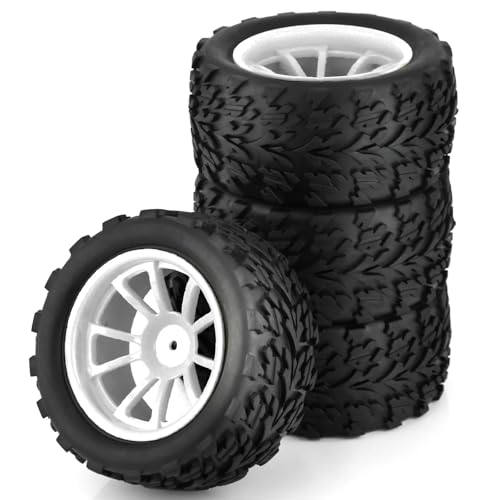 4 stücke 125mm Gummi 1/10 RC Monster Truck Reifen und Felgen 12mm Hex Mit Nylon 4mm kontermuttern for TRXS for Himoto for HSP for Redcat(4pcs White) von SONHWNGE